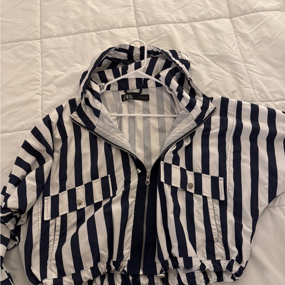 Zara Navy and White Striped Jacket